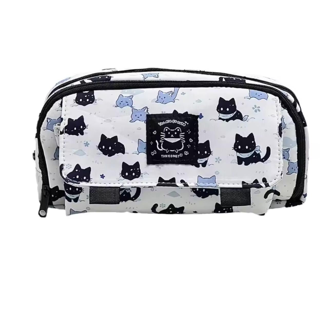 Пенал с котиками на 3 отделения пустой 20х13х7 см