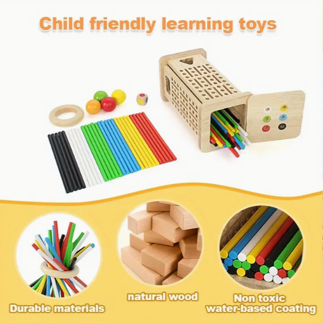 Настольная игра логическая из дерева Учим цвета и моторику с палочками и кубиком от 3 лет (826) - фото 3 Настольная игра логическая из дерева Учим цвета и моторику с палочками и кубиком от 3 лет (826) - фото 3