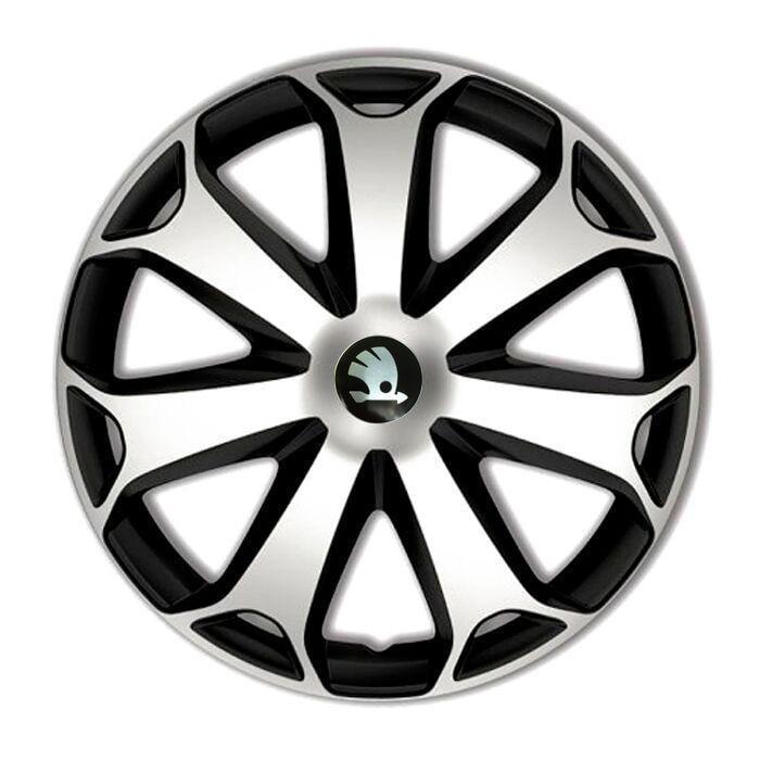 Колпаки для колес 4 Racing Mega R16 с логотипом Skoda 4 шт. Silver/Black
