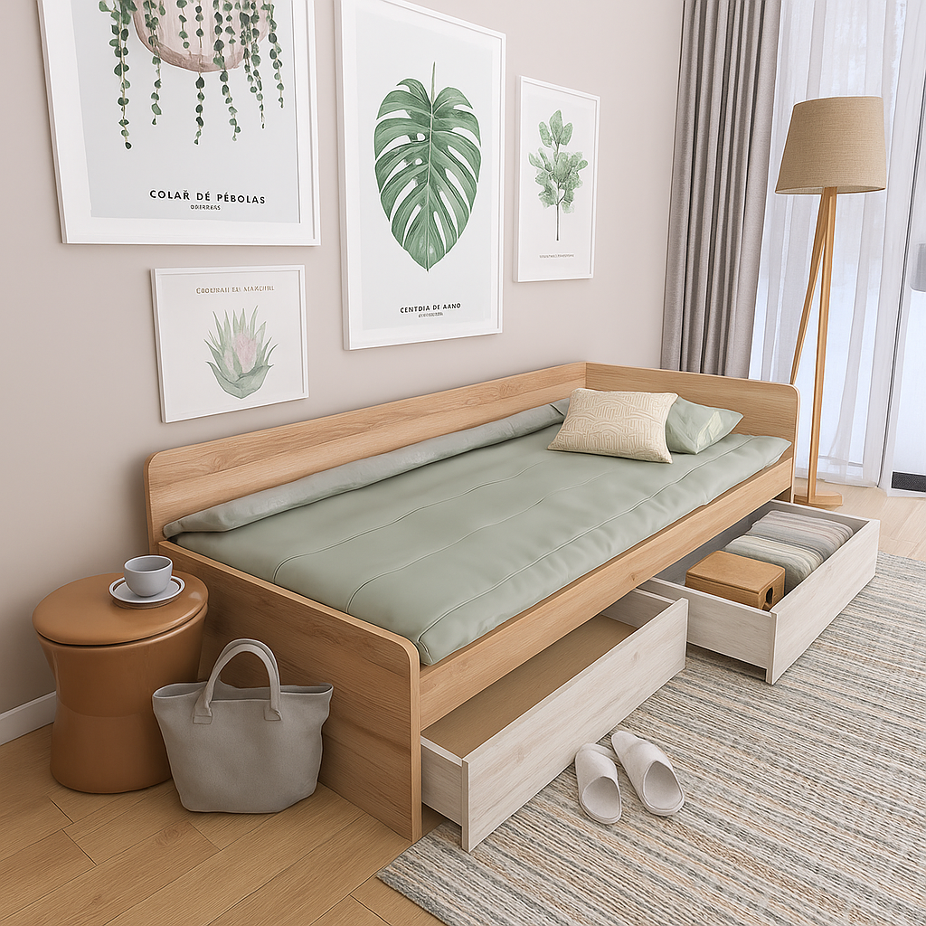 Кровать односпальная Эверест 800 сплошной щит с 2 ящиками Крафт золотой/Крафт Белый (е-20739.32)