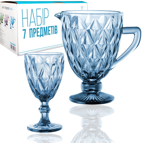 Кувшин с бокалами SNT Грани 7 пр. Кобальтовый (9052)