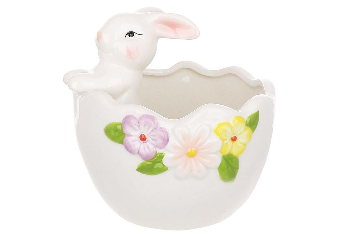 Кашпо декоративне BonaDi Зайка в кошику з квітами керамічне 12х12х11 см (928-149)