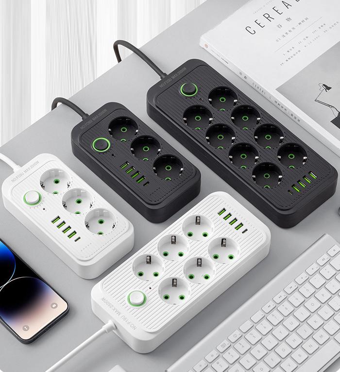 Мережевий фільтр подовжувач на 3 розетки з 4 USB-A і 1 USB-C PD 2 м Чорний - фото 2