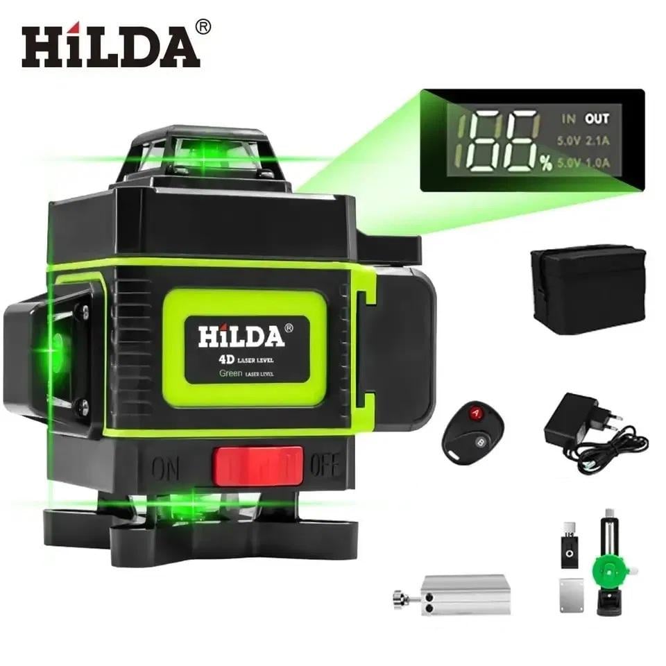 Лазерный уровень нивелир HILDA 4D Plus Full+LED с зеленым лучом на 16 линий 360 градусов - фото 3 Лазерный уровень нивелир HILDA 4D Plus Full+LED с зеленым лучом на 16 линий 360 градусов - фото 3