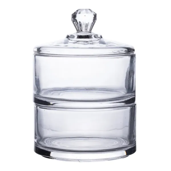 Конфетница двухуровневая с крышкой из толстого стекла Прозрачный (HP-YH-23)