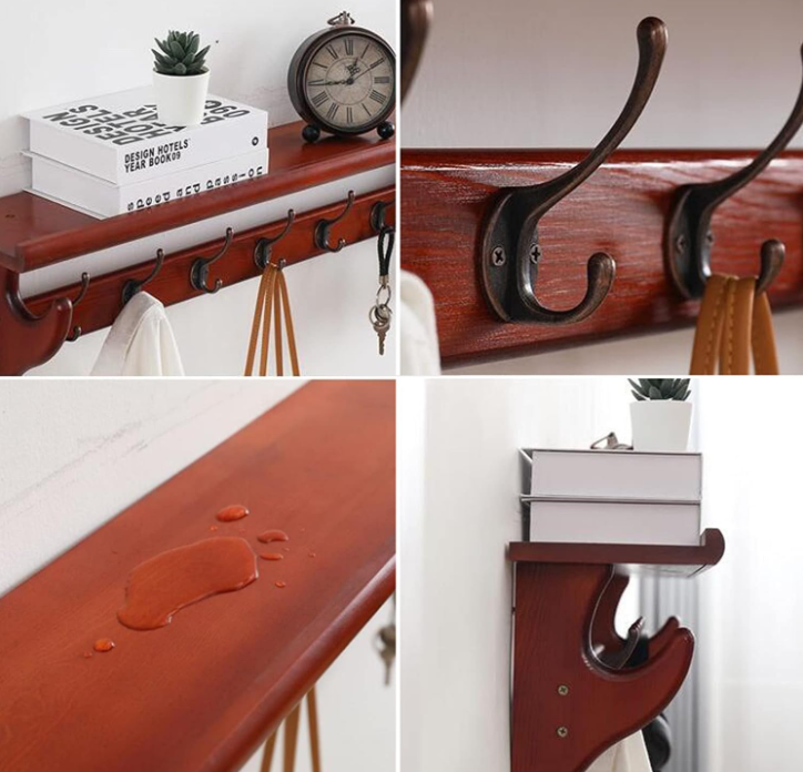 Полка настенная с 4 крючками 55х25х15 см (22918362) - фото 3