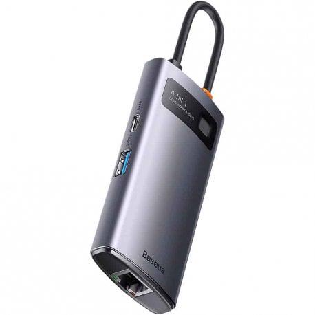 USB-хаб BASEUS Metal Gleam Multifunctional 4в1 Type-C 3xUSB3.0+RJ45 Gray (WKWG070113) - фото 4