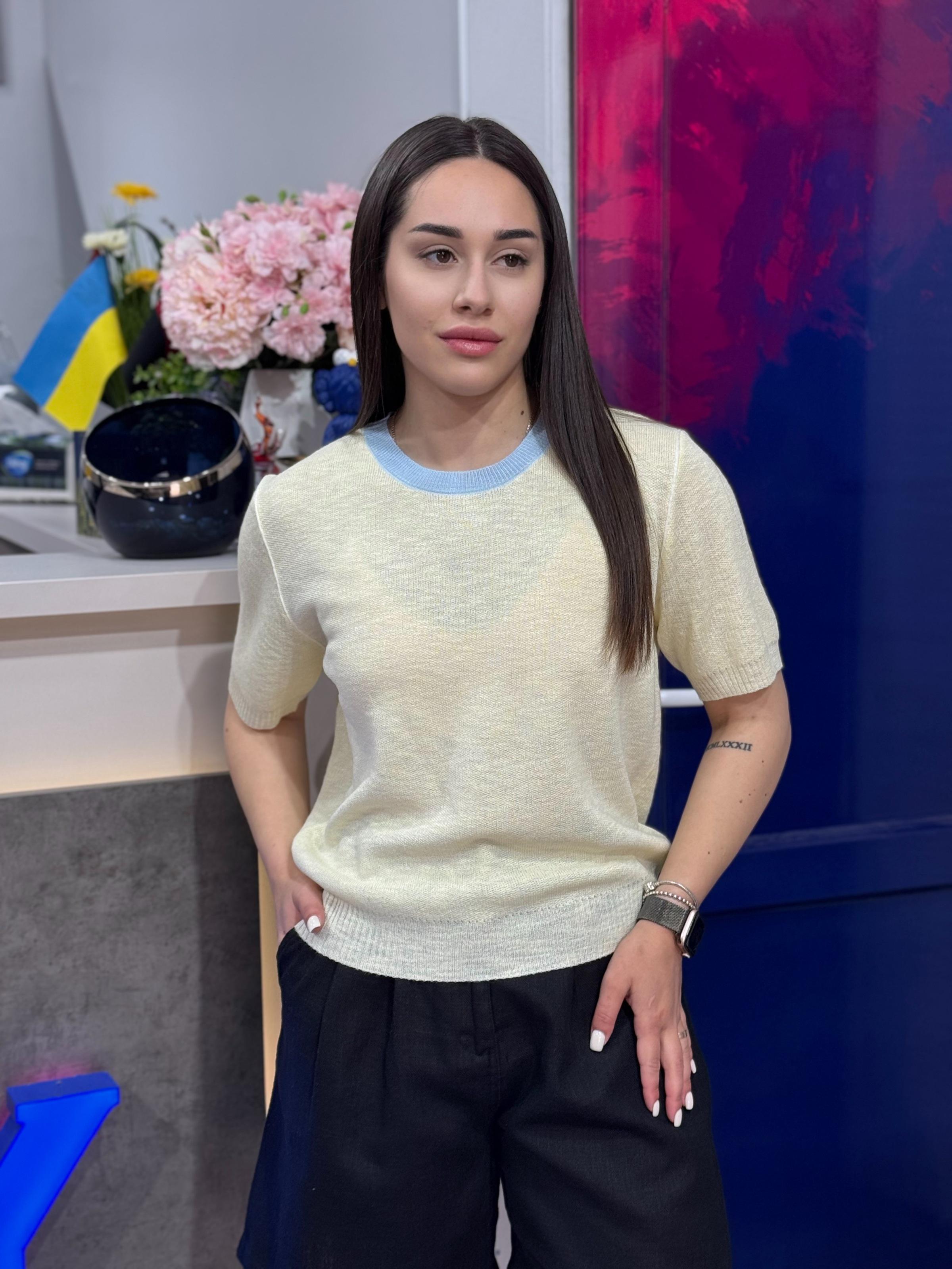 Футболка женская с контрастным воротником OS Желтый (#0813-02)