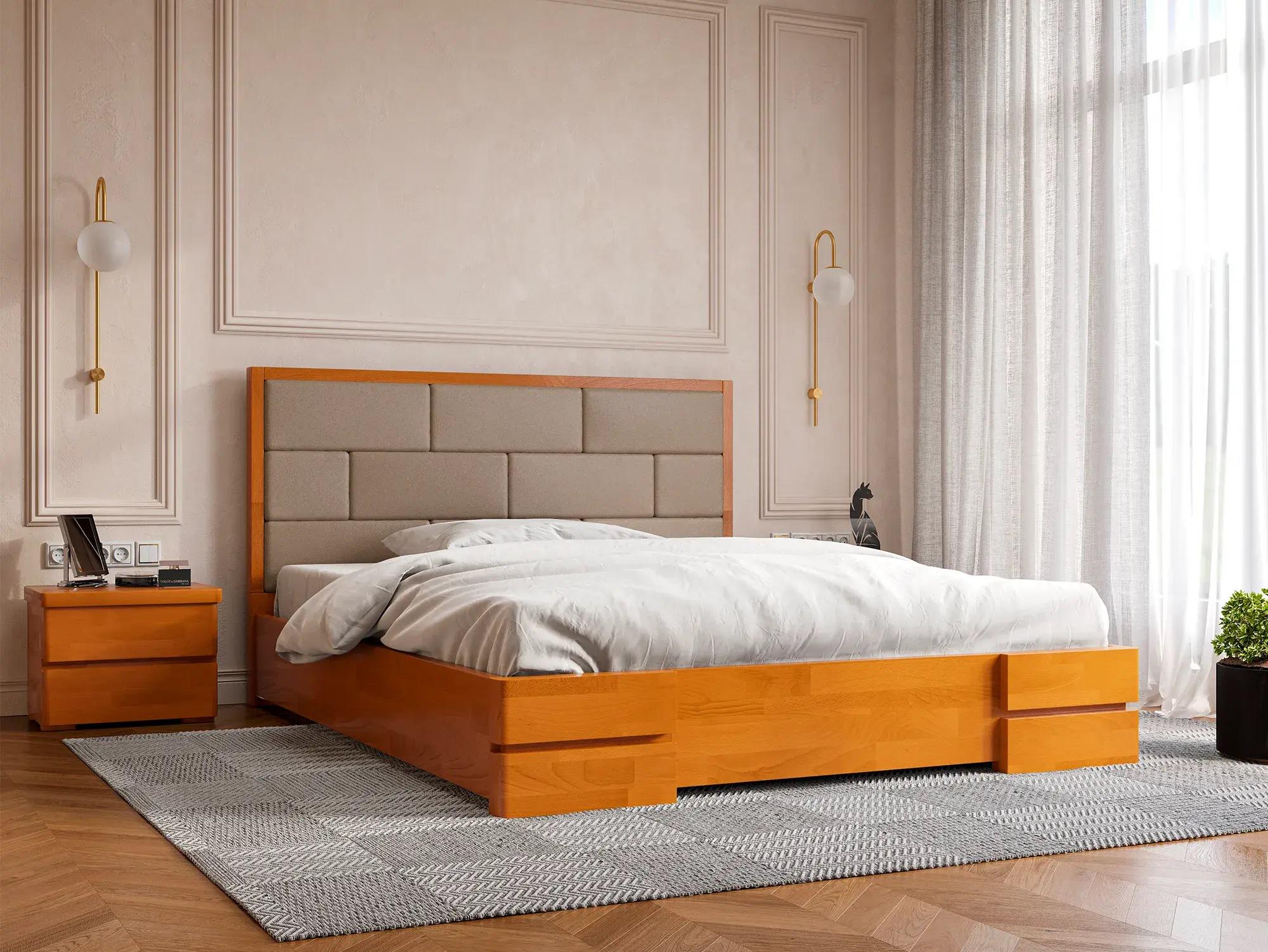 Кровать двуспальная Arbor Drev Тоскана из натурального дерева бук/текстиль 180х200 см Ольха/Бежевый (50932)