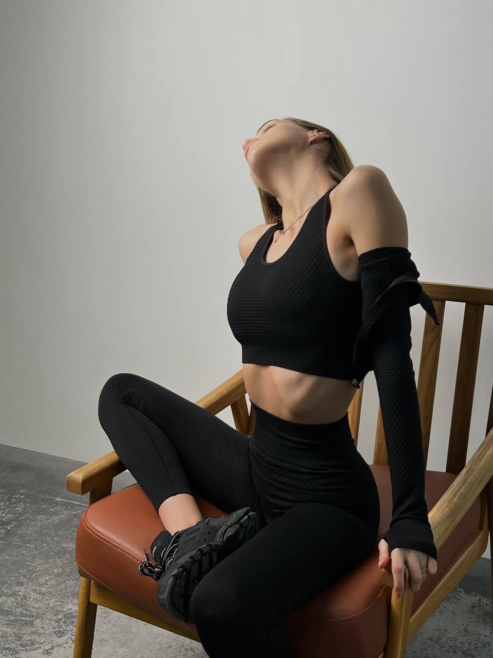 Костюм спортивний трійка рашгард топ/легінси L Чорний (F08L)