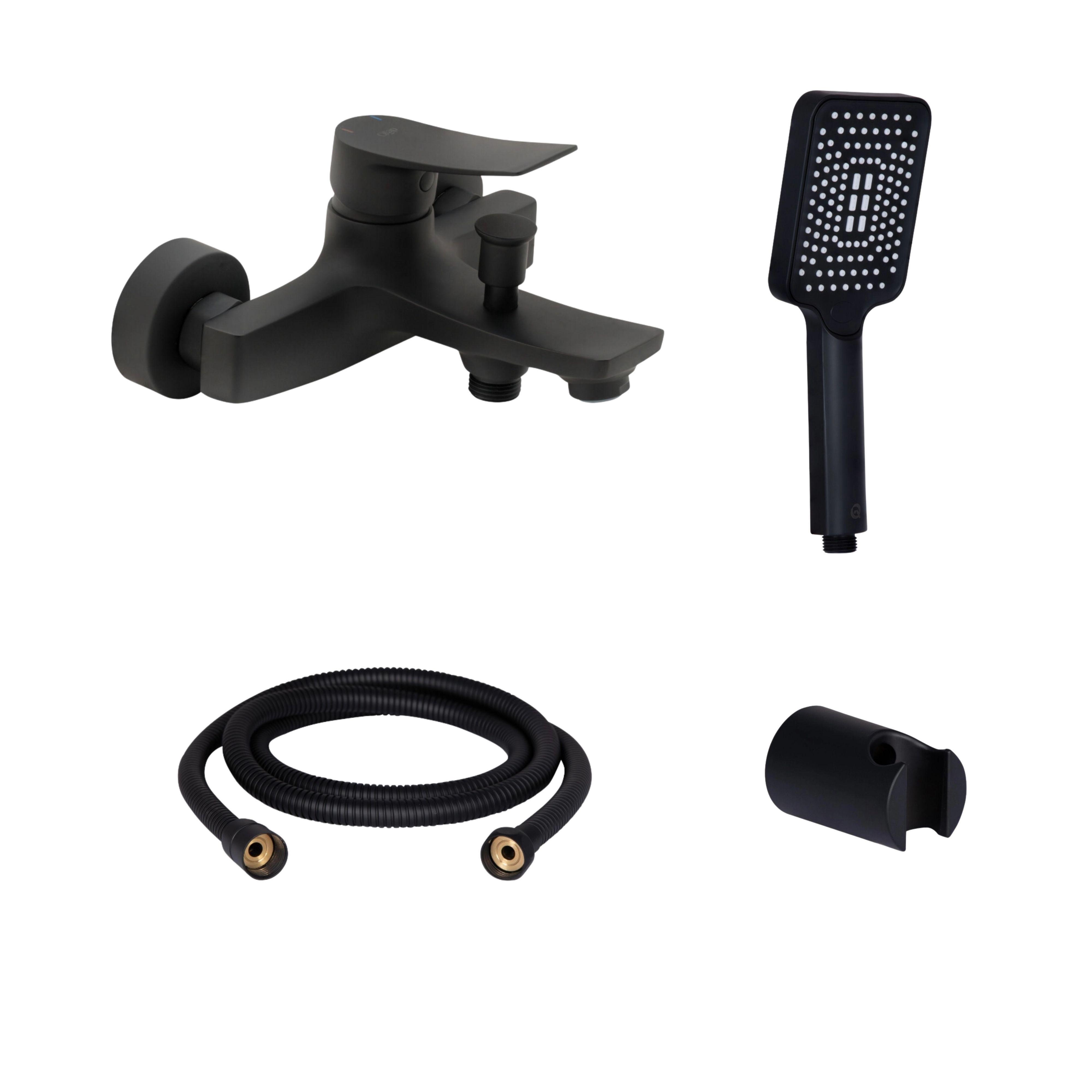 Комплект Qtap Nihonto смеситель для ванны QTNH3022101DCB/душевой комплект (QT054BL43074+QTRUC125BLM45780+QT829910842854OB)