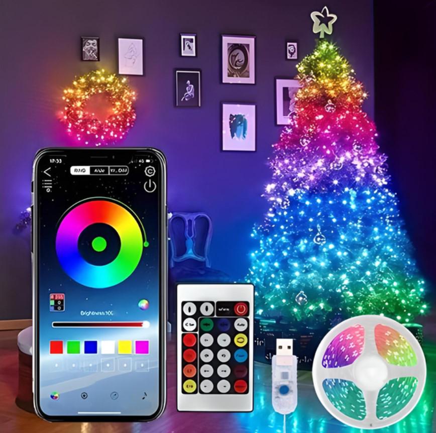 Гірлянда Smart Роса RGB USB BlueTooth 100LED з пультом та керуванням зі смартфона 10 м Різнокольоровий (1000-RV-300) - фото 2