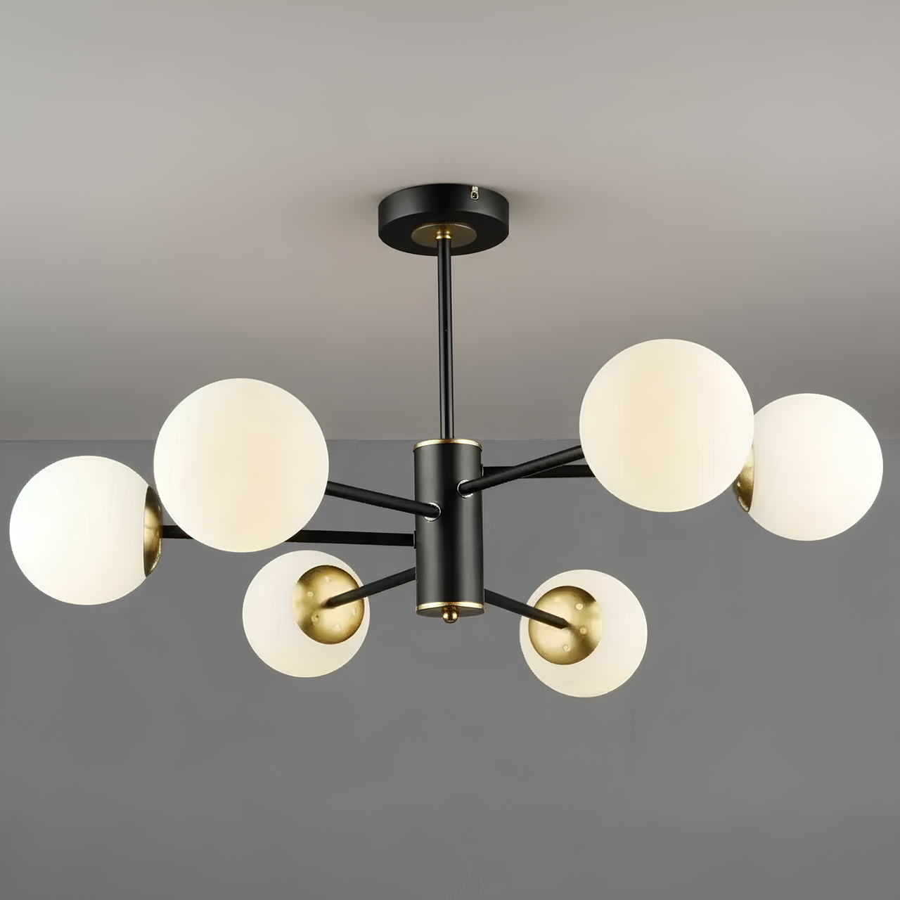 Люстра Valeso со сферическими плафонами под шесть ламп Е27 Черный/Медный (B N6650/6)