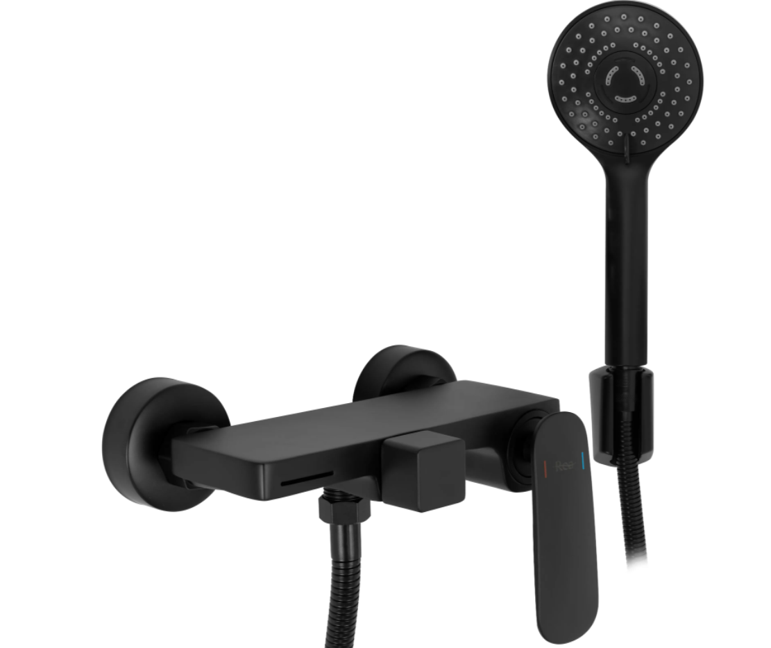 Смеситель для ванны и душа Rea BERG настенный с изливом Black (2808389818)