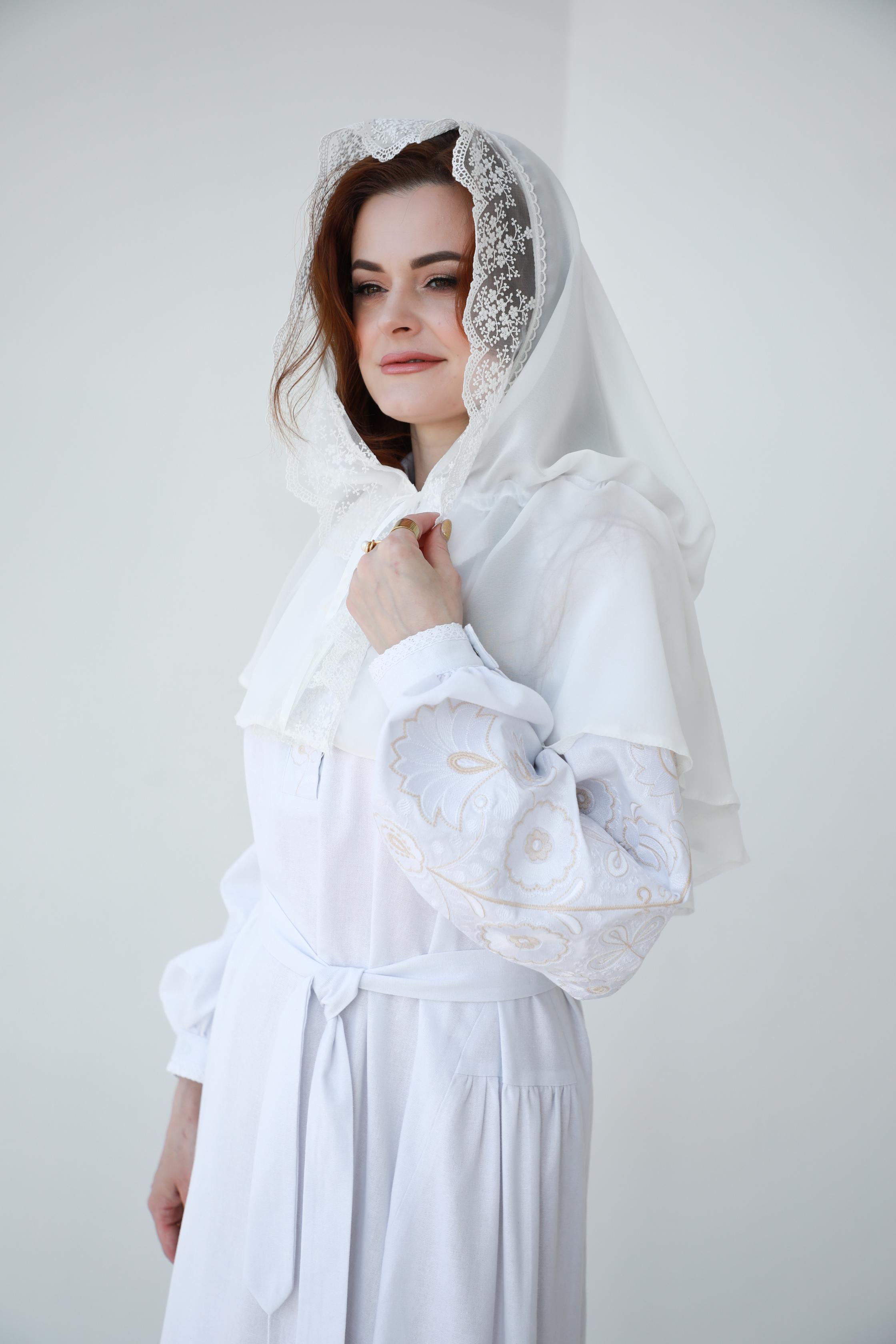 Палантин для храму на голову Білий (п028) - фото 7 Палантин для храму на голову Білий (п028) - фото 7