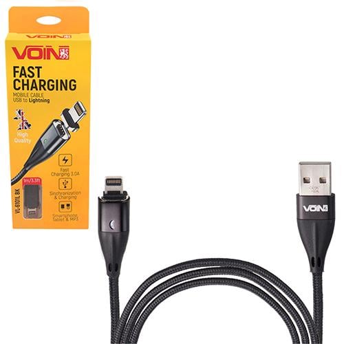 Кабель магнитный Voin USB Lightning 3А 1 m быстрая зарядка/передача данных Black