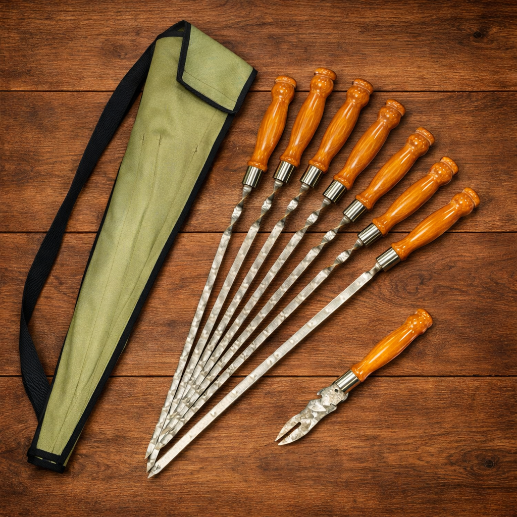 Набор шампуров Лира 611 светлая ручка в зеленом чехле