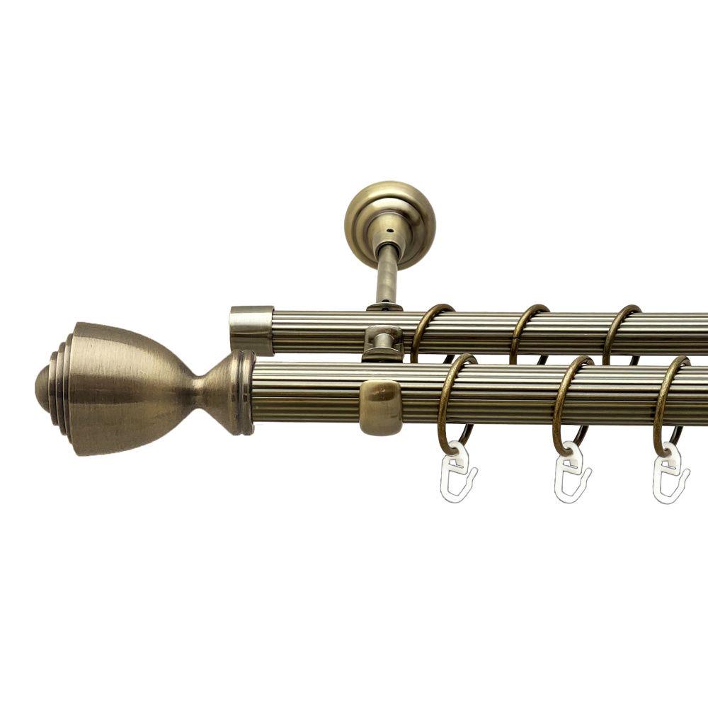 Карниз Orvit Палаціо металевий дворядний відкритий рифлена труба кільце металеве 25/19 мм 300 см Антик (00-00017818)