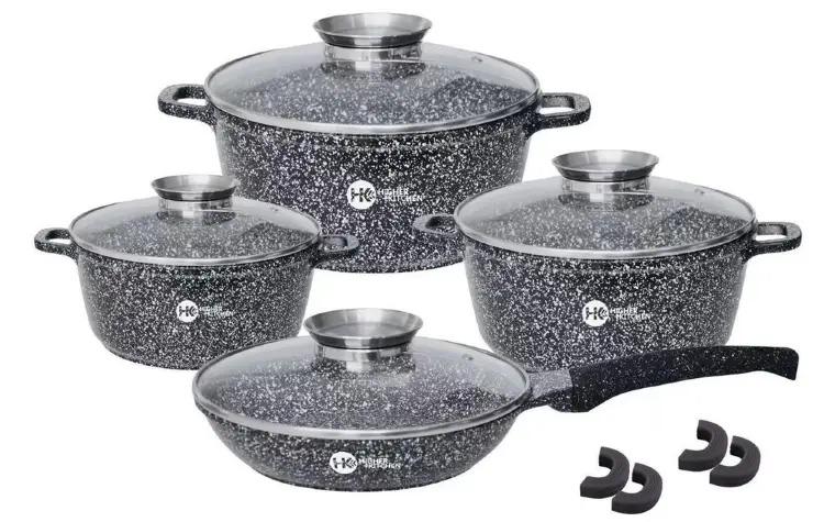 Набір каструль та сковорода Higher Kitchen HK-310 8 пр. із гранітним антипригарним покриттям Чорний (A7524) - фото 3