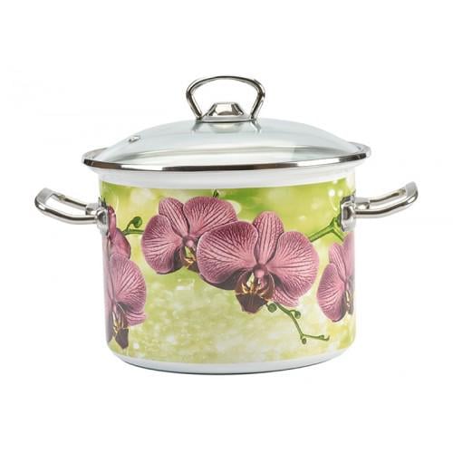 Кастрюля эмалированная Орхидея со стеклянной крышкой 5,5 л (10170090)