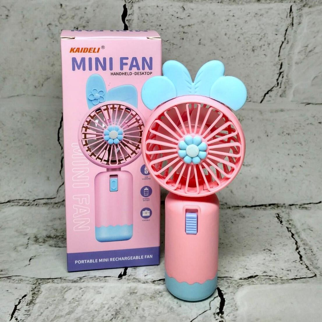 Детский портативный мини-вентилятор с ушками 13 см Розовый (JQK21-2)