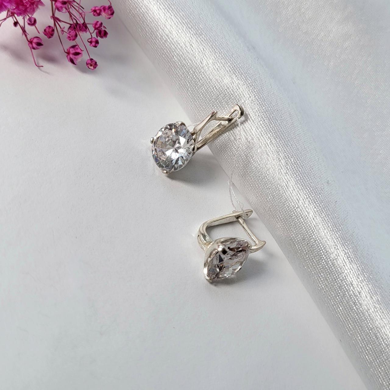 Серебряные серьги пара с большим белым камнем 925 проба 4,43 г (2101б)