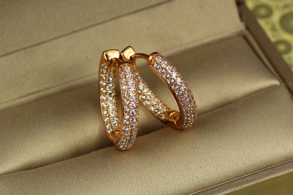 Серьги Xuping Jewelry Колечки с дорожками из камней внутри 1,8 см 5 мм Золотистый (1875531802)