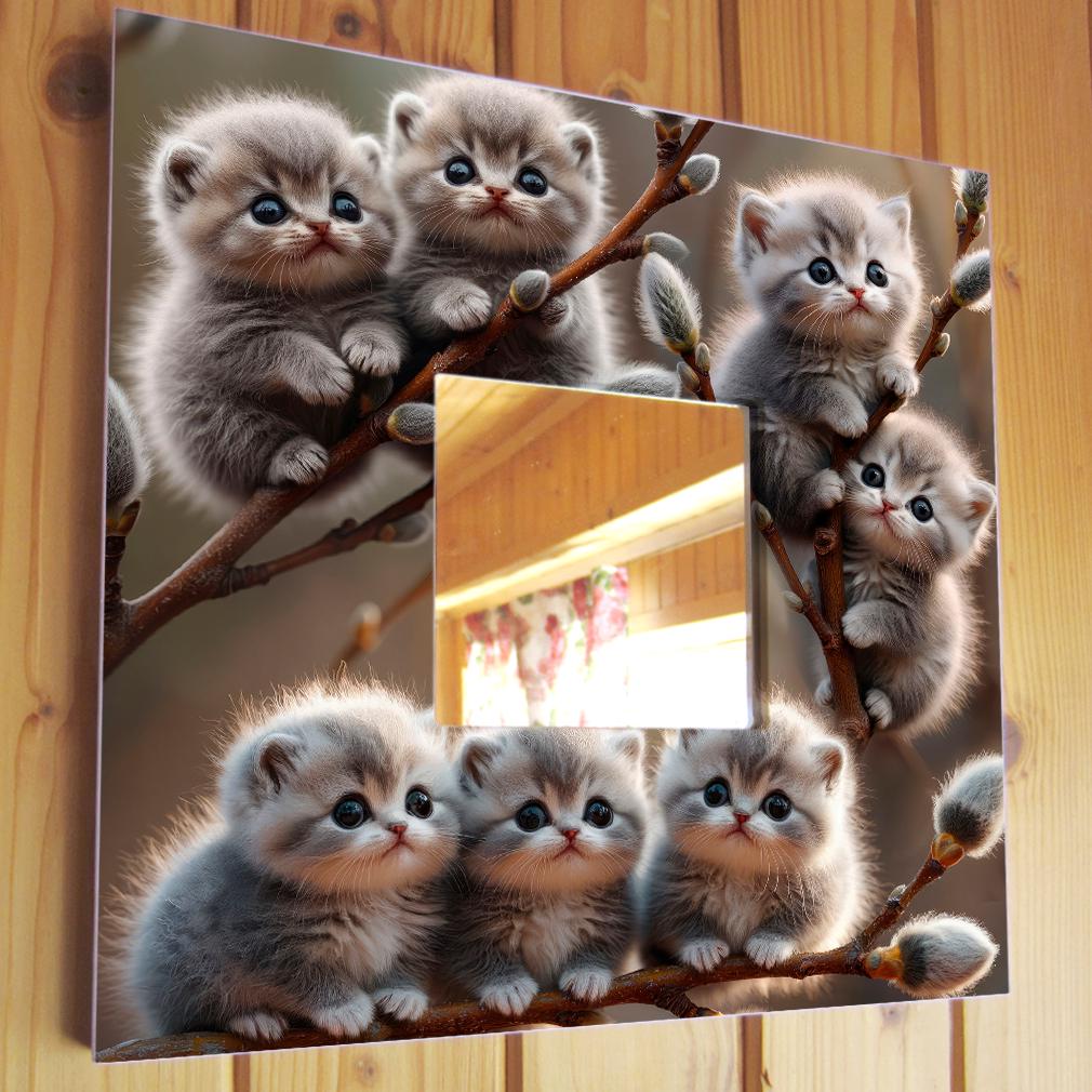 Зеркало декоративное Котята на ветках вербы 260х260 мм (M04656)