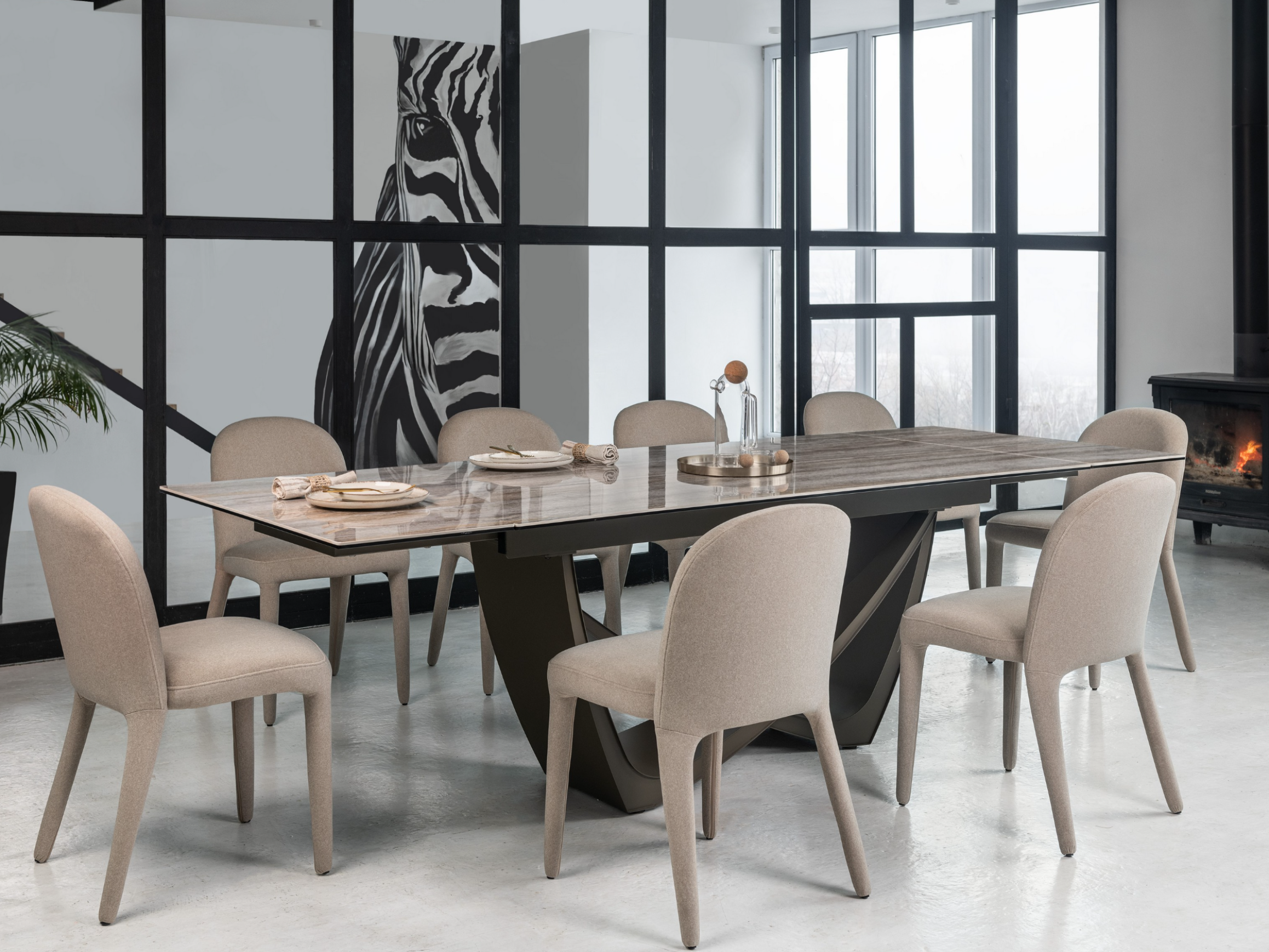 Стол обеденный раздвижной Vetro Mebel Беатриче 1800-2600x1000x760 мм Тайгер травентин/коричневый (TМL-995) - фото 6