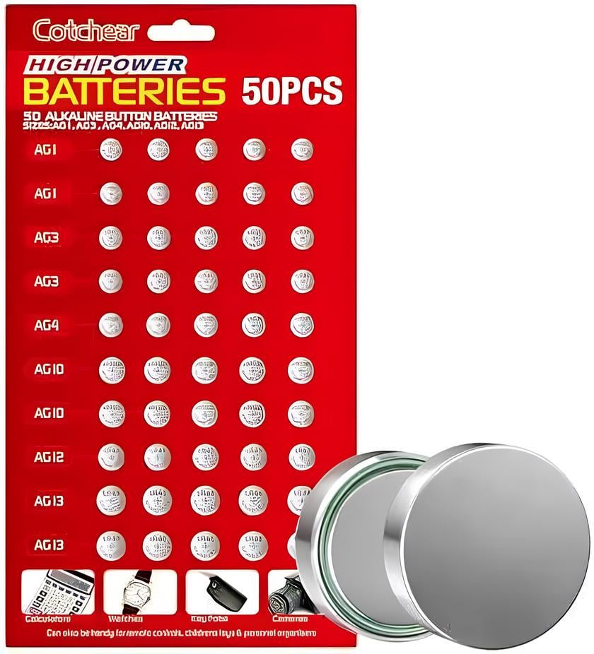 Набір алкалінових батарейок AG1/AG3/AG4/AG10/AG12/AG13 50 шт.