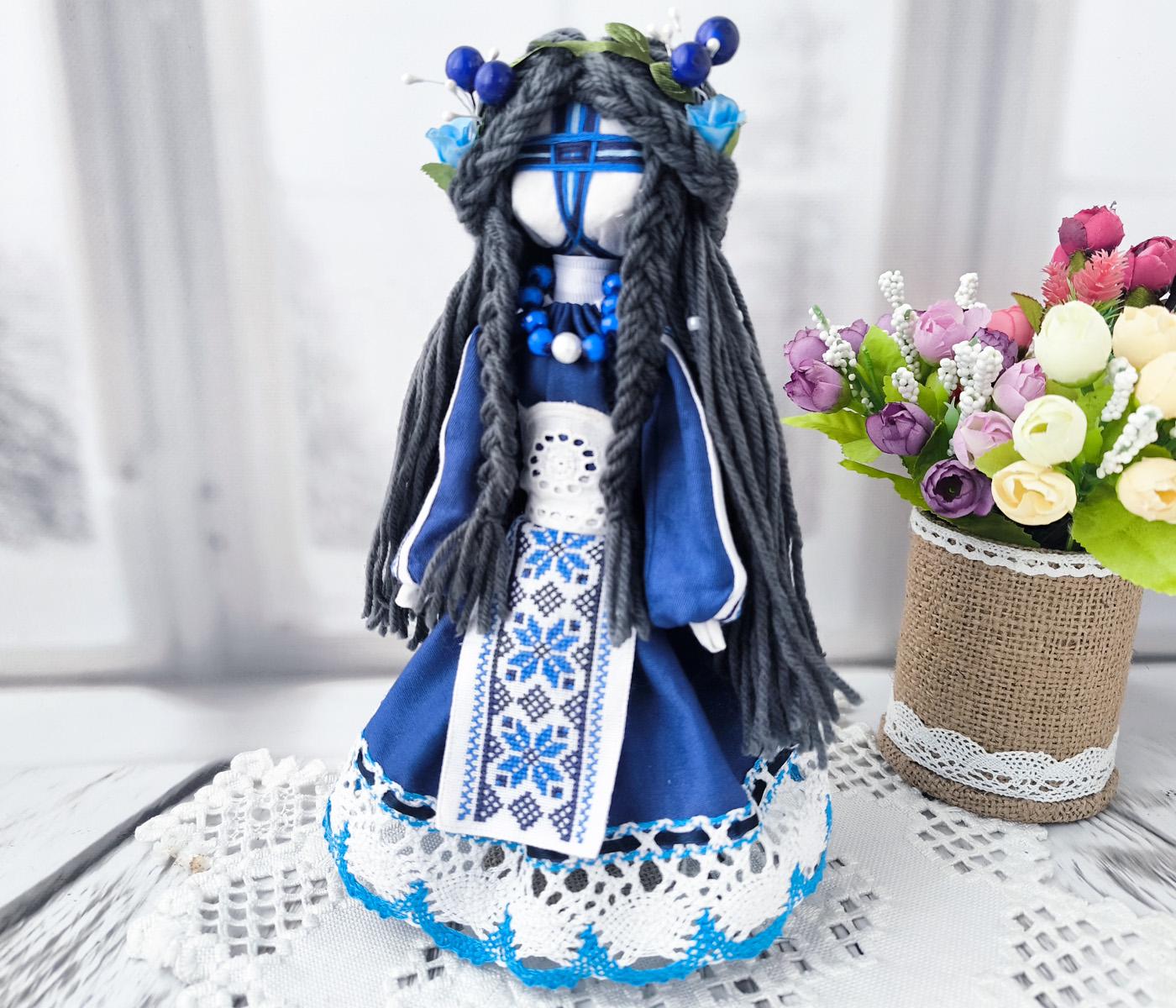 Кукла-мотанка ручной работы Синий/Белый (32958089)