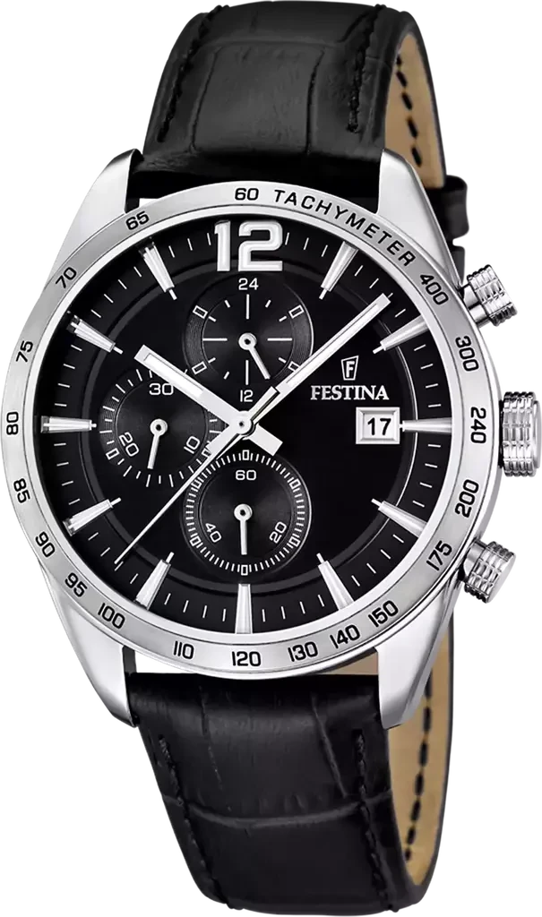 Наручные часы мужские Festina F16760/4 Timeless Chronograph со стальным корпусом WR 50 м и черным циферблатом