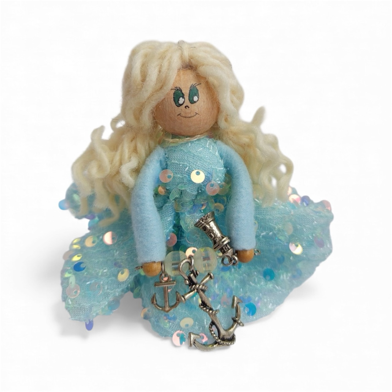 Игрушка-украшение елочная Кукла Морская волшебница 11х10х10 см Голубой (31301833)