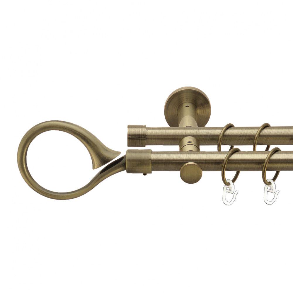 Карниз металлический Orvit Скипта двухрядная реверсивная/гладкая труба/кольцо металлическое Антик 19/19 мм 300 см (00-00013399)