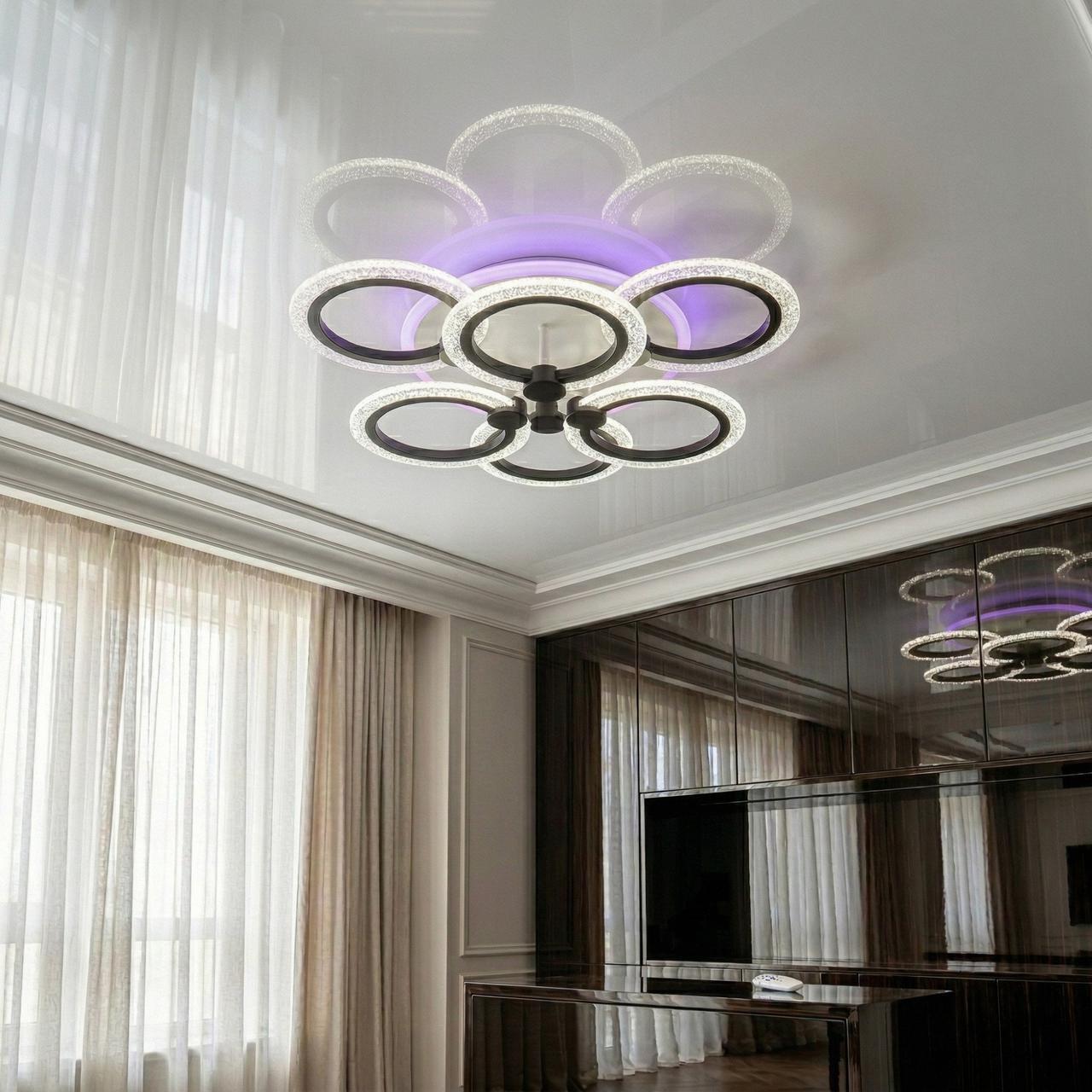 Люстра потолочная LED Diasha 6 колец/пульт/диммер 74W Черный (A8180/3/3BK 3col dim)