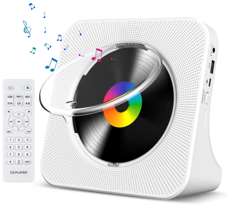 CD-проигрыватель портативный Gueray с Bluetooth/FM-радио/USB Type-C/Hi-Fi колонками настенный/настольный Белый (2889538756)