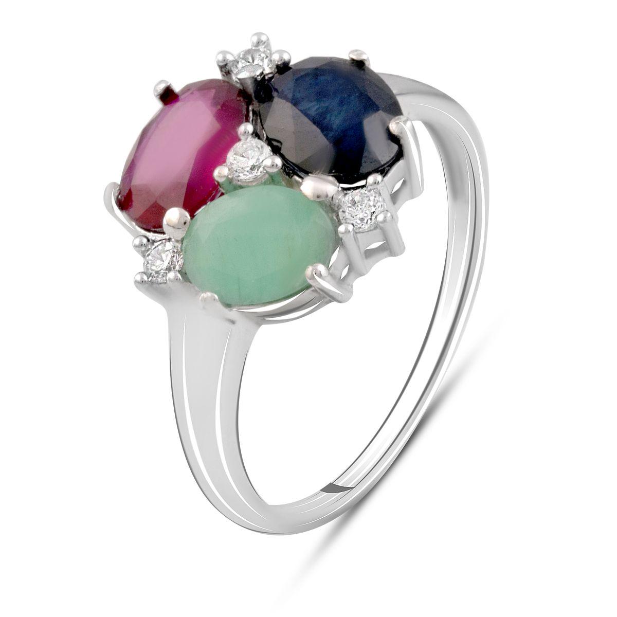 Кольцо серебряное с натуральным сапфиром/изумрудом/рубином 2,03 ct 3,19 г р. 17 (2096603)