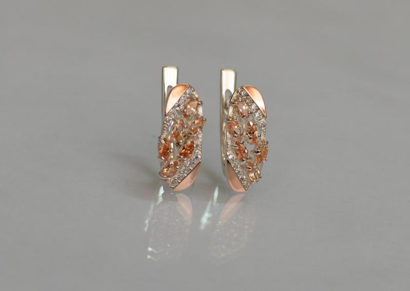 Серебряные серьги Sil с золотыми пластинами 116s-4 Шампань (Sil-1254)