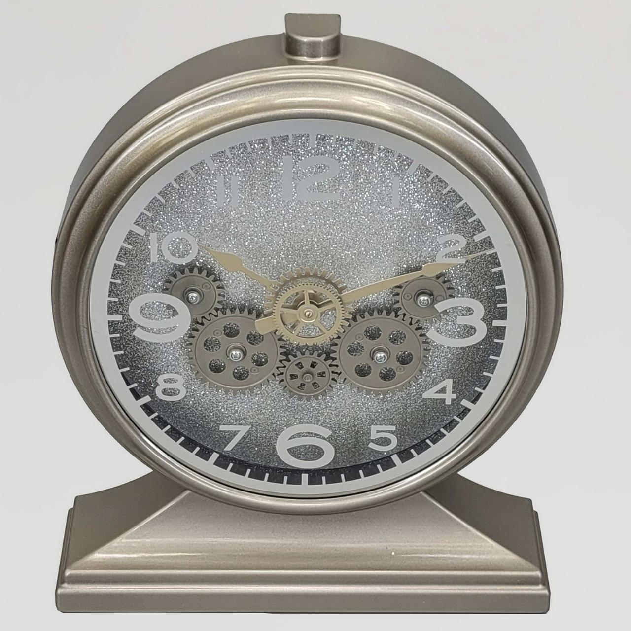 Годинник настільний з блискитками безшумний 32,6х28,2 см з відкритим механізмом шестернями/колещатками під старину (2861666973)