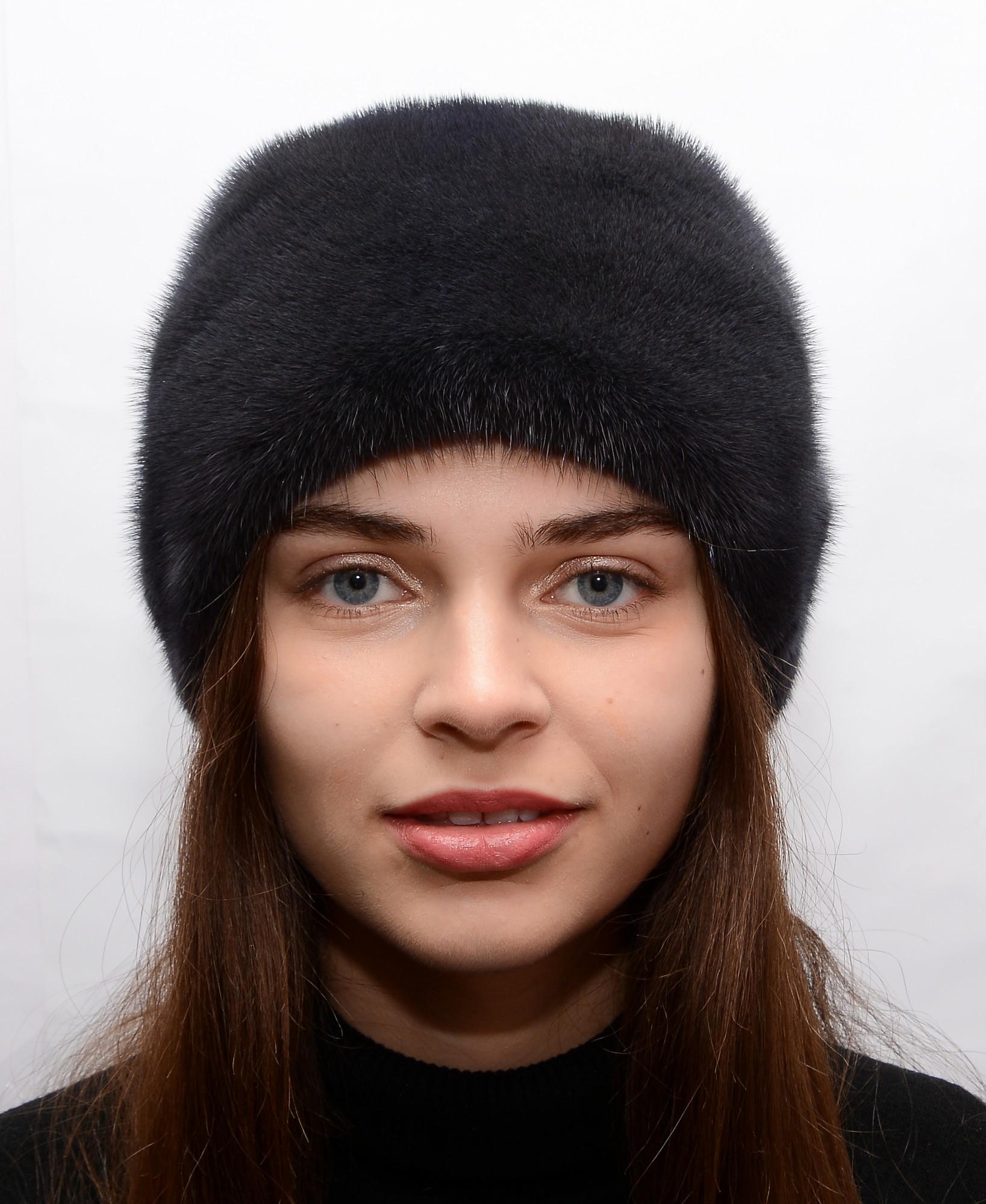 Женская кубанка Меховой стиль Бант из натурального цельного меха норки Темный ирис (070/В)