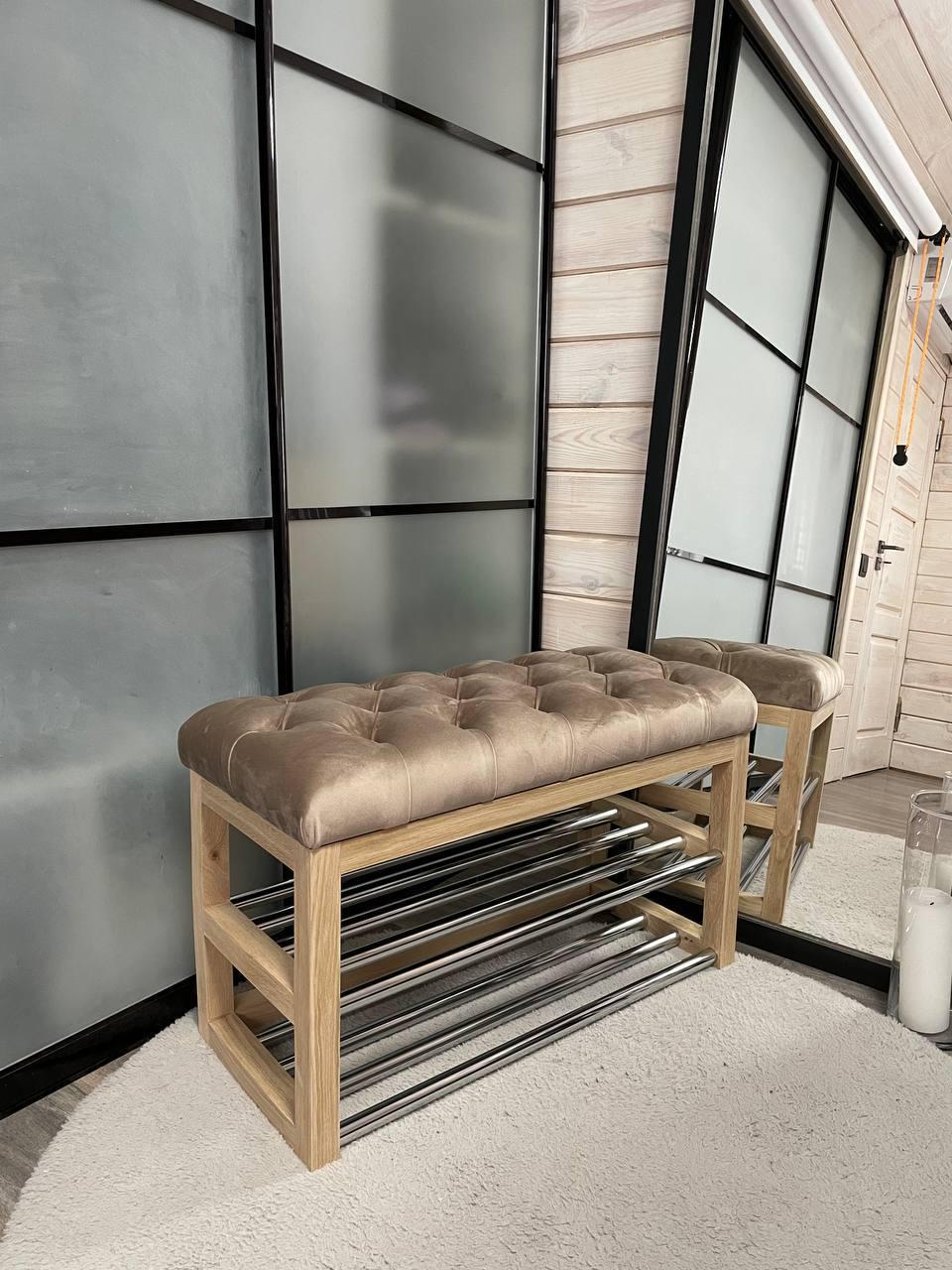 Банкетка для взуття Garz з м'яким велюровим сидінням Бежевий - фото 2 Банкетка для взуття Garz з м'яким велюровим сидінням Бежевий - фото 2