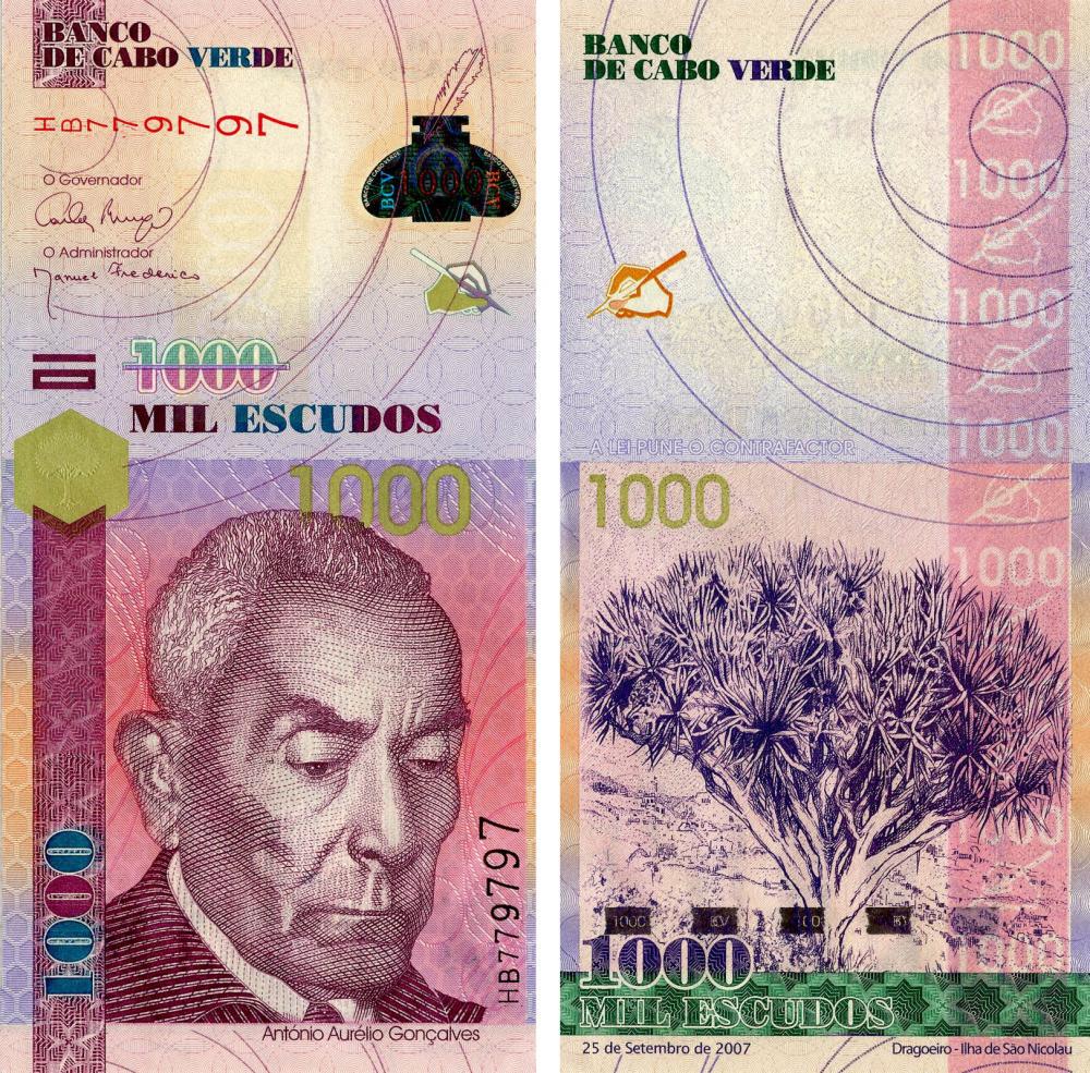 Коллекционная банкнота Кабо-Верде 1000 эскудо 2007 UNC P70 (Б13496)