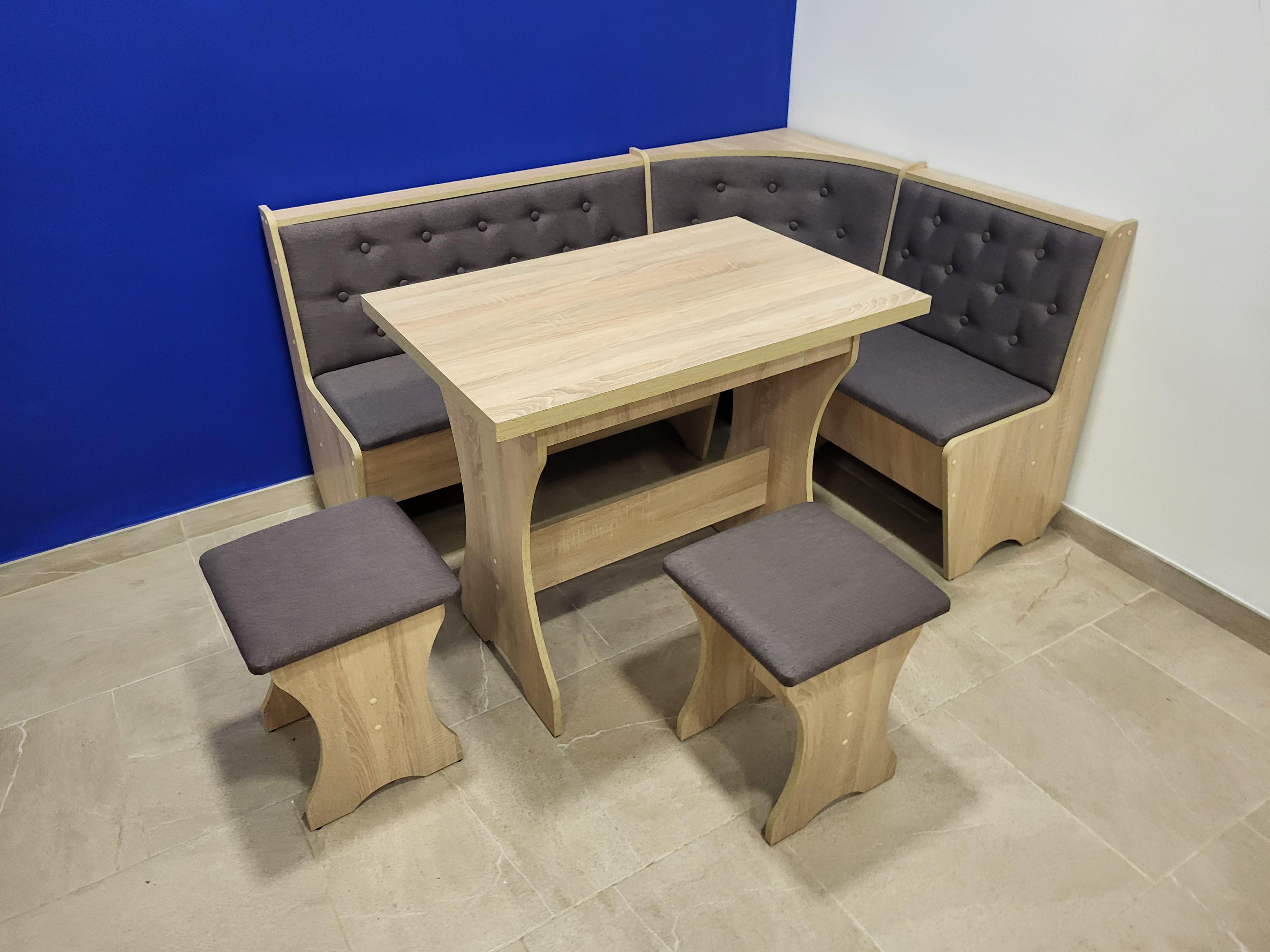 Мягкий уголок MS Бонус новый в комплекте со столом и двумя табуретками 154х114 см Дуб Сонома (MS-KSTT-BN-DS)