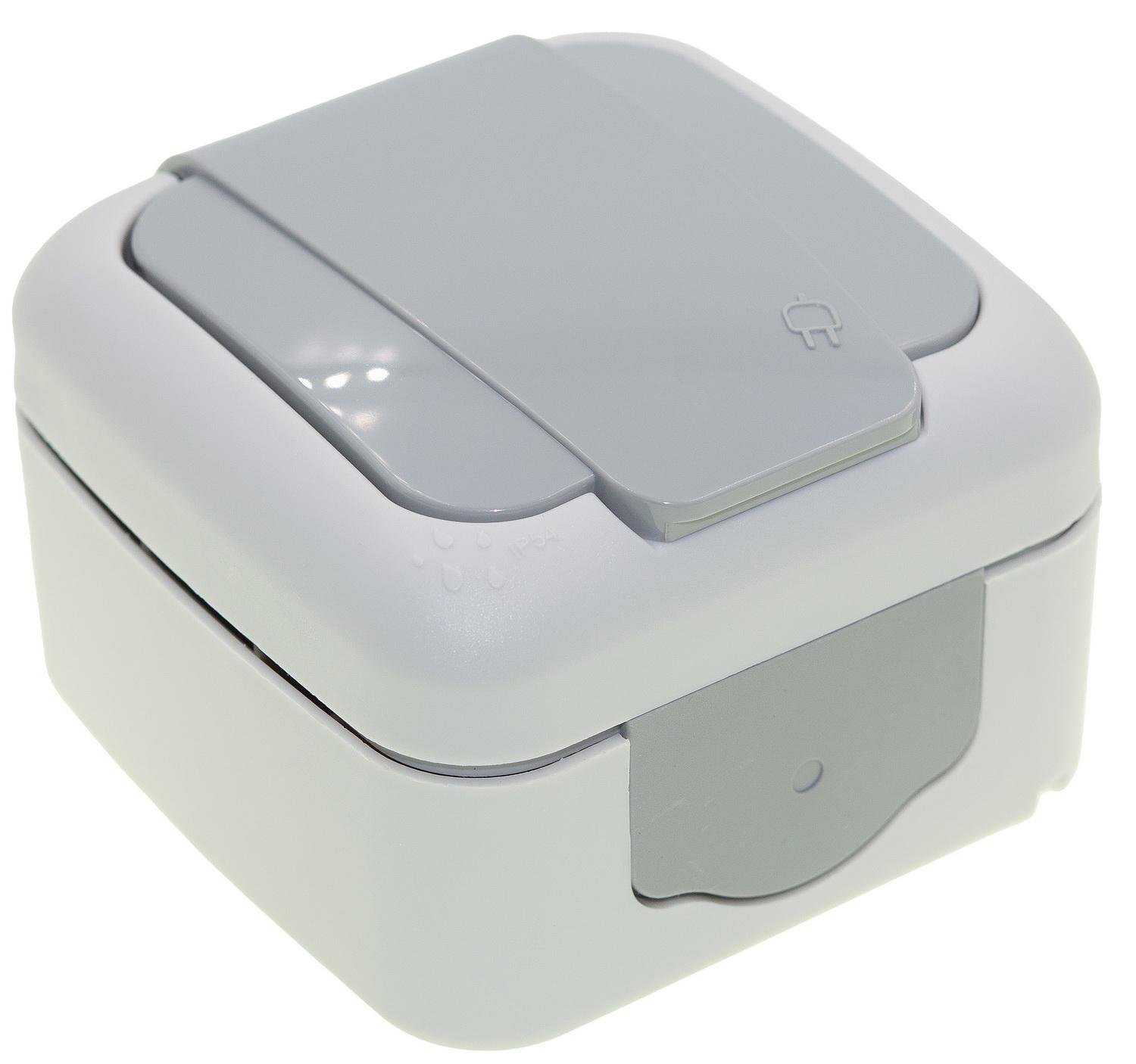 Розетка накладная с заземлением со шторками и с крышкой Viko Palmiye IP54 Серый (90555508)