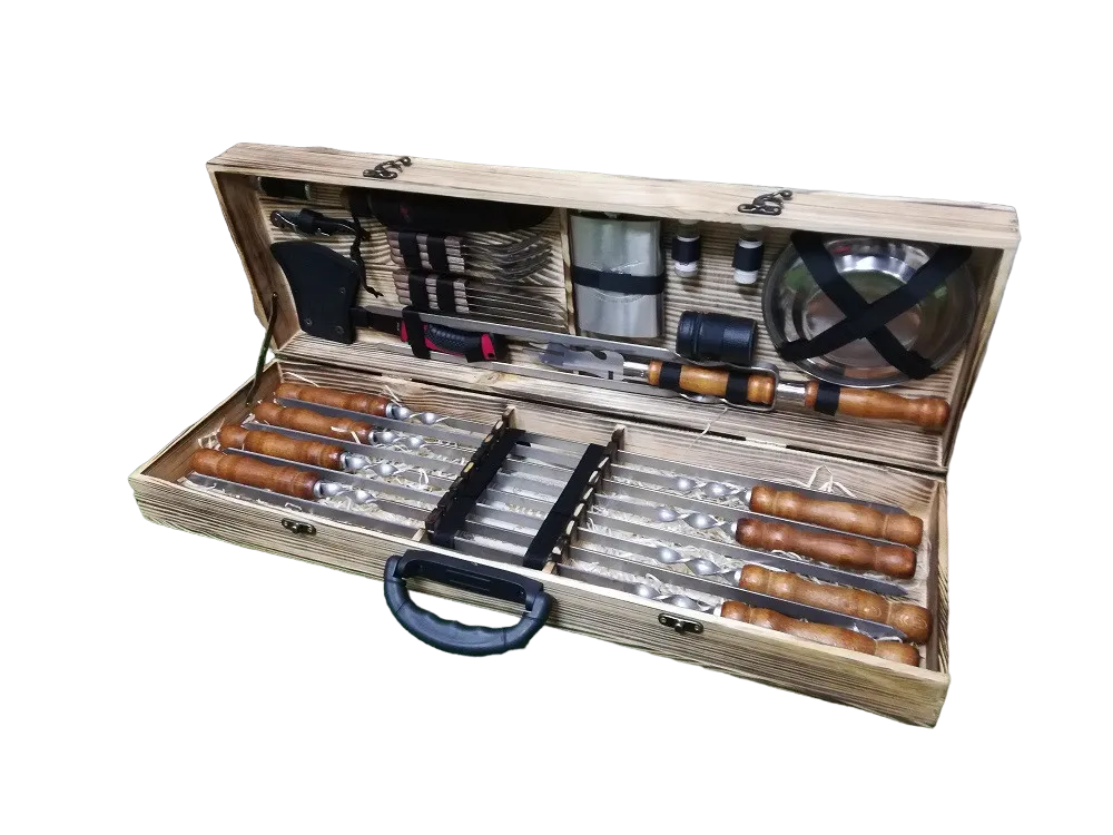 Набор шампуров для мяса и люля-кебаб Master с аксессуарами в деревянном кейсе 730х15х3 мм 8 шт. (12260613)