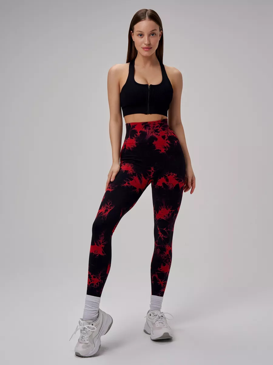 Лосины мраморные для тренировок с эффектом пуш ап с высокой талией S Черно-красный (70173/S)