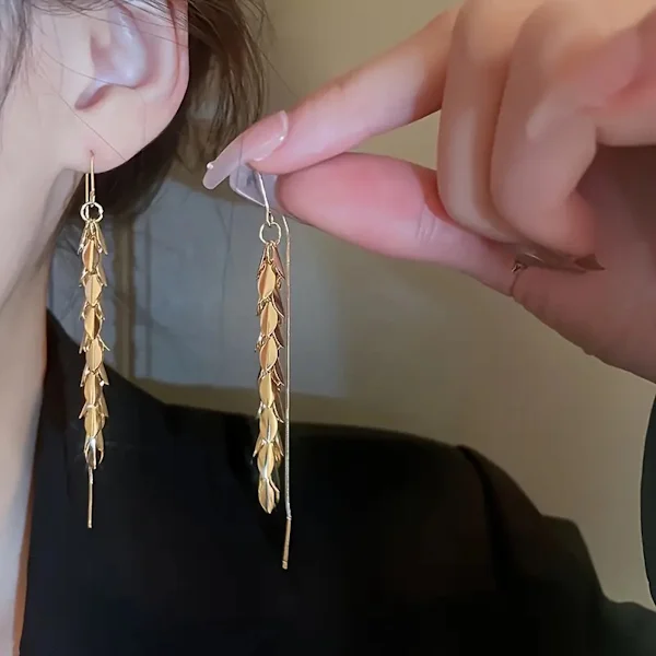 Серьги подвески Золотые колоски 9 см (Q00143)