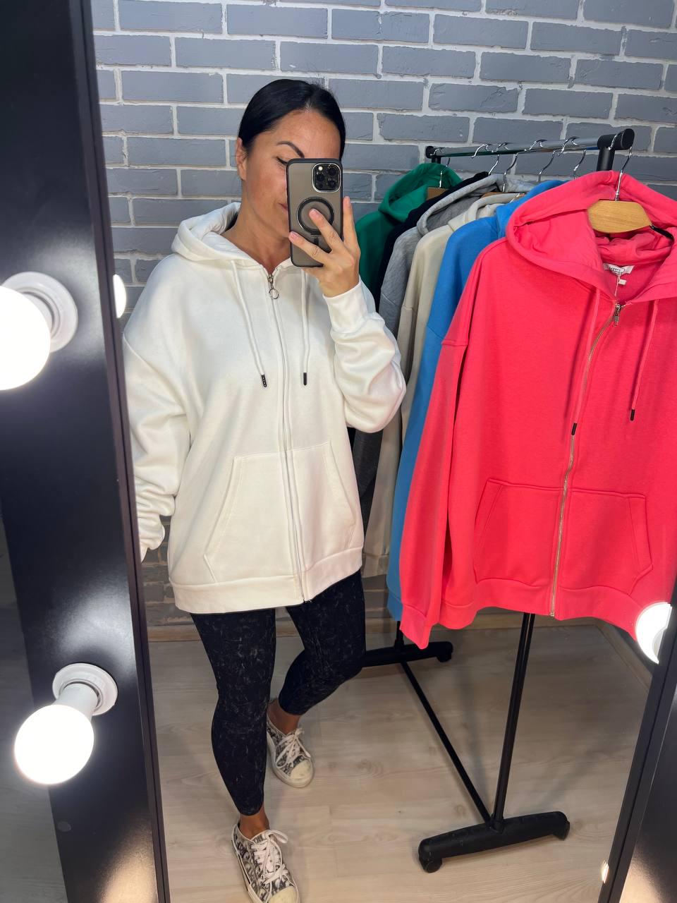 Толстовка жіноча QUZEN 482 подовжена на блискавці капюшон базова фліс утеплена OS Малиновий (981) - фото 6