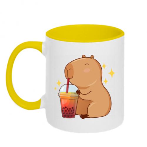 Чашка двухцветная Капибара - Bubble tea 320 мл Белый с желтым (17948232-34-204574)