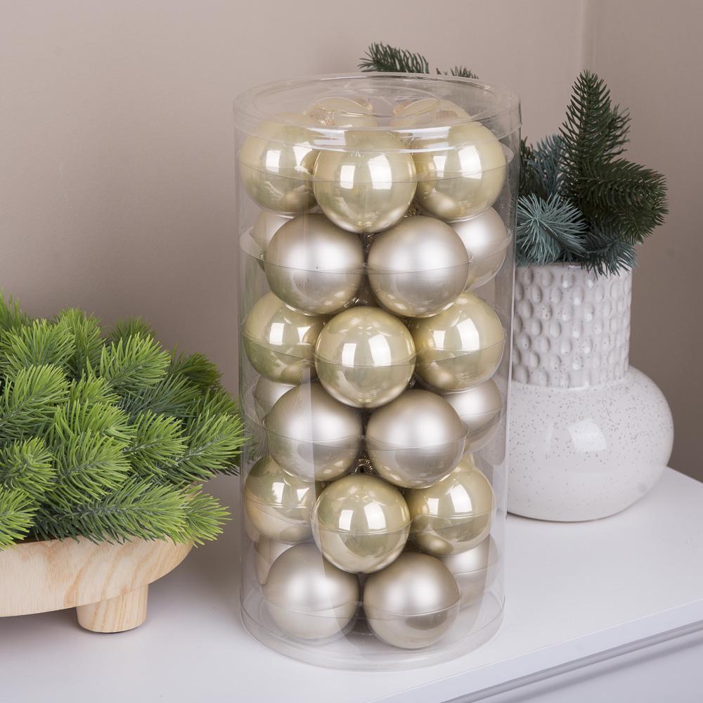 Шары новогодние из стекла 5,7 см 30 шт. Золотой/Шампань (3398-22)